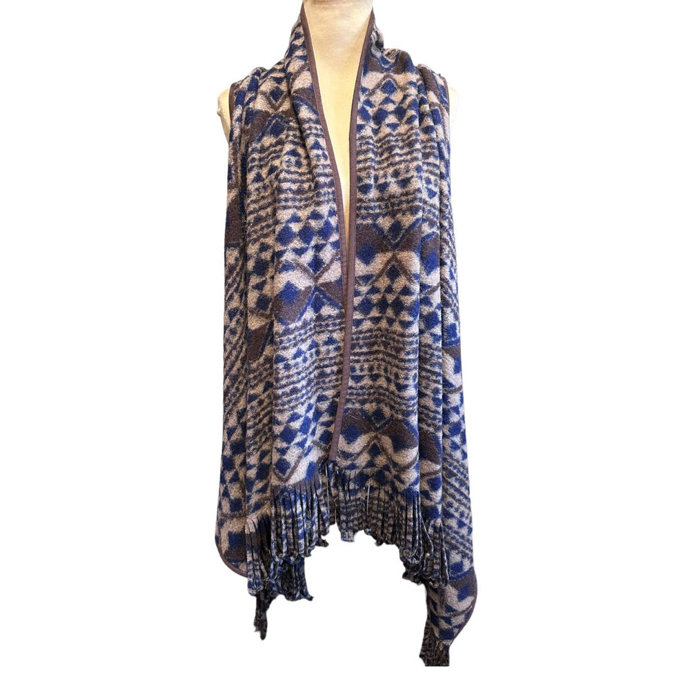 Bob Timberlake Neutral Western Print Fringe Trim Wool Blend Vest Size M